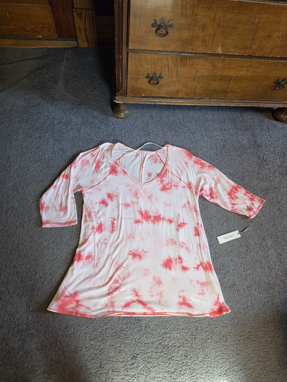 Calvin Klein Performance Pink Tie-Dye V-Neck Tunic 3/4 Sleeves Size 1X NWT